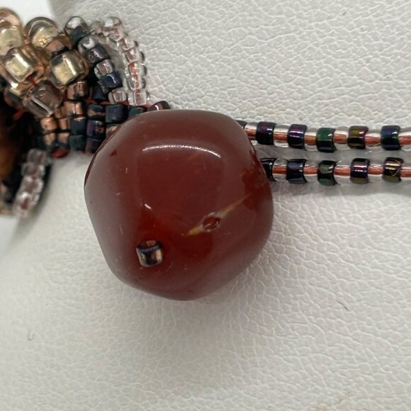 Vintage Woven Beaded Bracelet With Freshwater Pearls & Carnelian Bead Accent - Picture 12 of 14